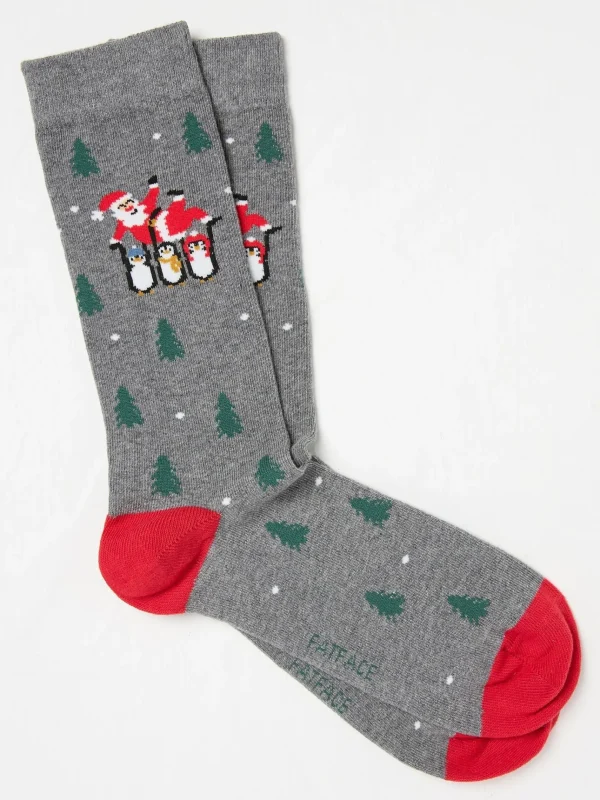 Grey Mens Santa Penguin Socks 1 Pack