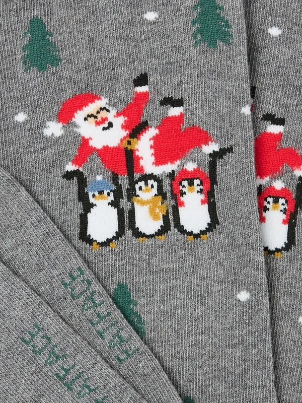 Grey Mens Santa Penguin Socks 1 Pack