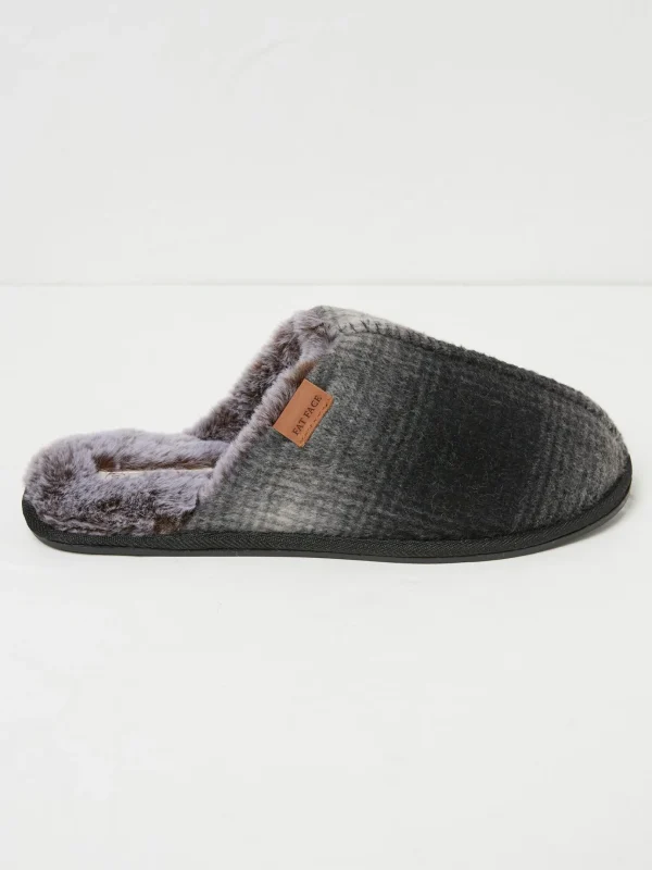 Harvey Black Check Mule Slippers