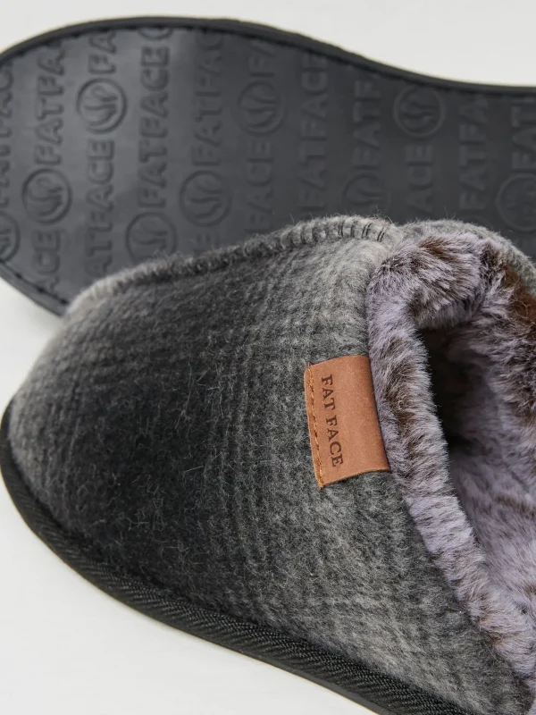 Harvey Black Check Mule Slippers