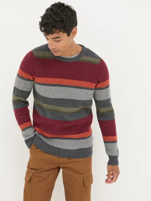 Hinton Charcoal Grey Chest Stripe Crew Neck Jumper