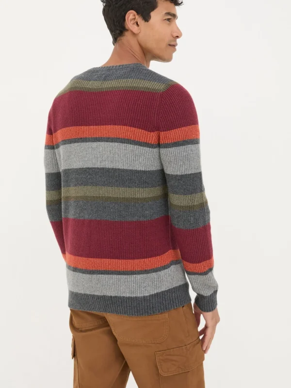 Hinton Charcoal Grey Chest Stripe Crew Neck Jumper