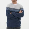 Hinton Navy Chest Stripe Crew Neck Jumper