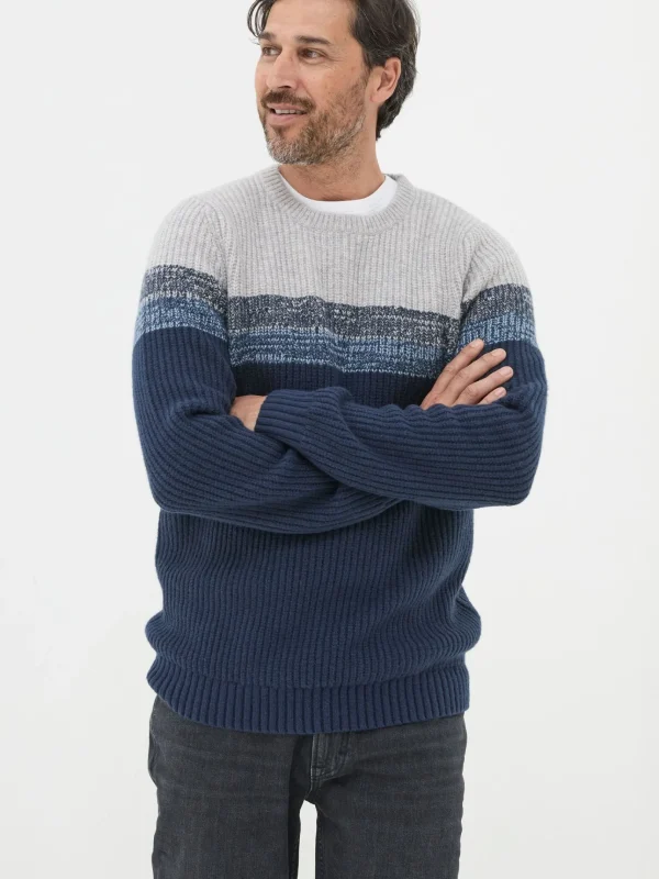 Hinton Navy Chest Stripe Crew Neck Jumper