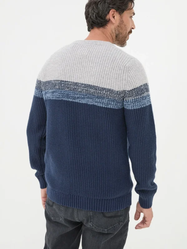 Hinton Navy Chest Stripe Crew Neck Jumper