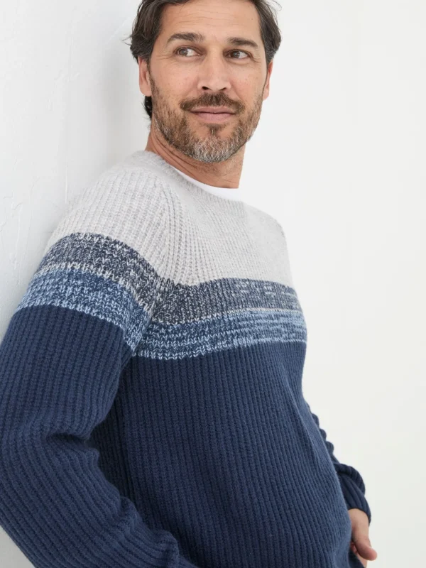 Hinton Navy Chest Stripe Crew Neck Jumper