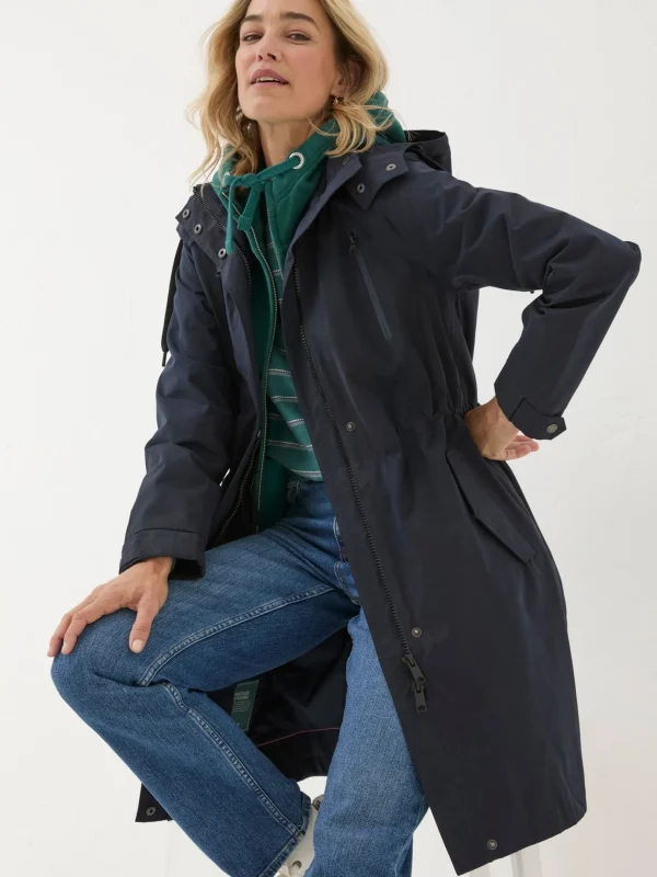 Juno Navy Waterproof Long Coat