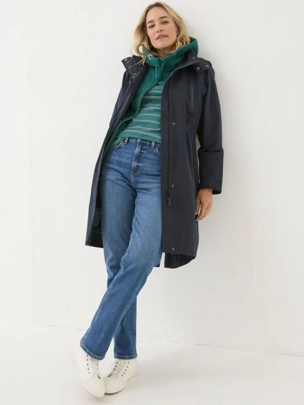 Juno Navy Waterproof Long Coat