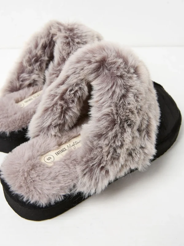 Kaia Black Faux Fur Cuff Mules