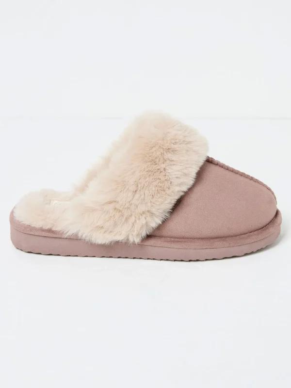 Kaia Dark Natural Faux Fur Cuff Mules