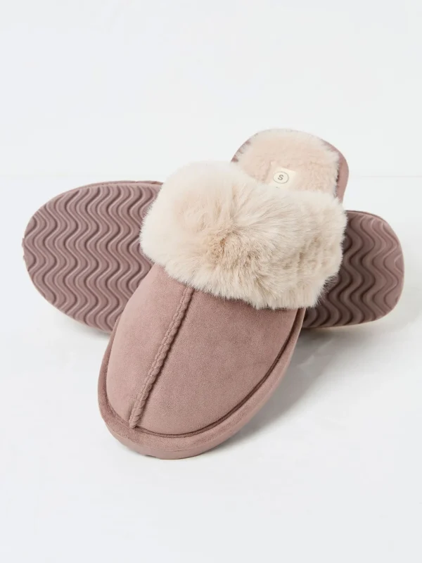 Kaia Dark Natural Faux Fur Cuff Mules