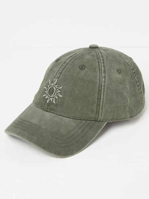 Khaki Green Embroidered Sun Cap