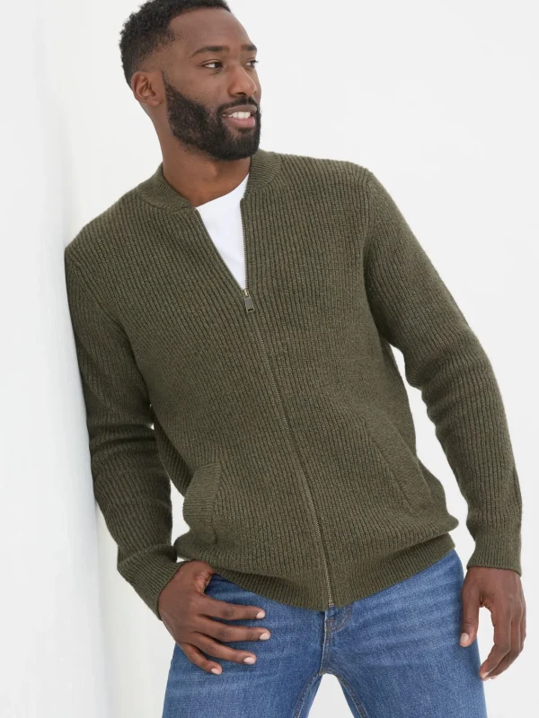 Khaki Green Knitted Bomber Cardigans