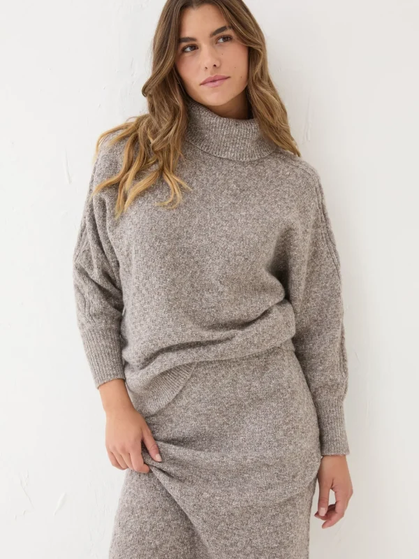 Light Brown Amara Roll Neck Knitted Jumper