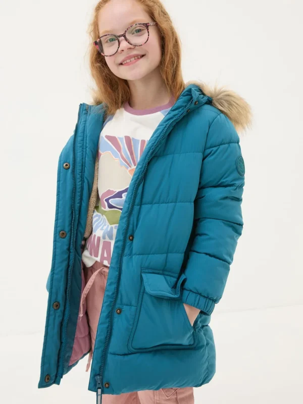 Lily Dark Teal Blue Waterproof Longline Padded Coat