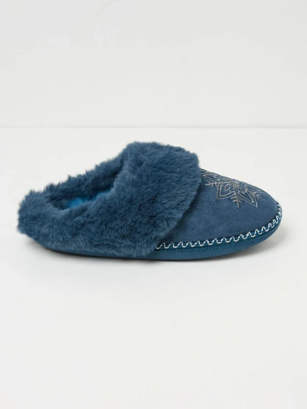 Maia Dark Teal Blue Snowflake Mules