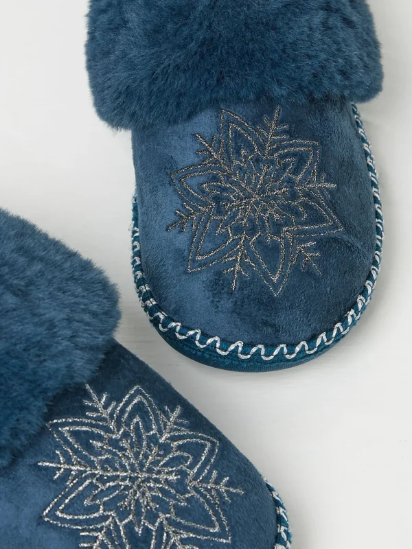 Maia Dark Teal Blue Snowflake Mules