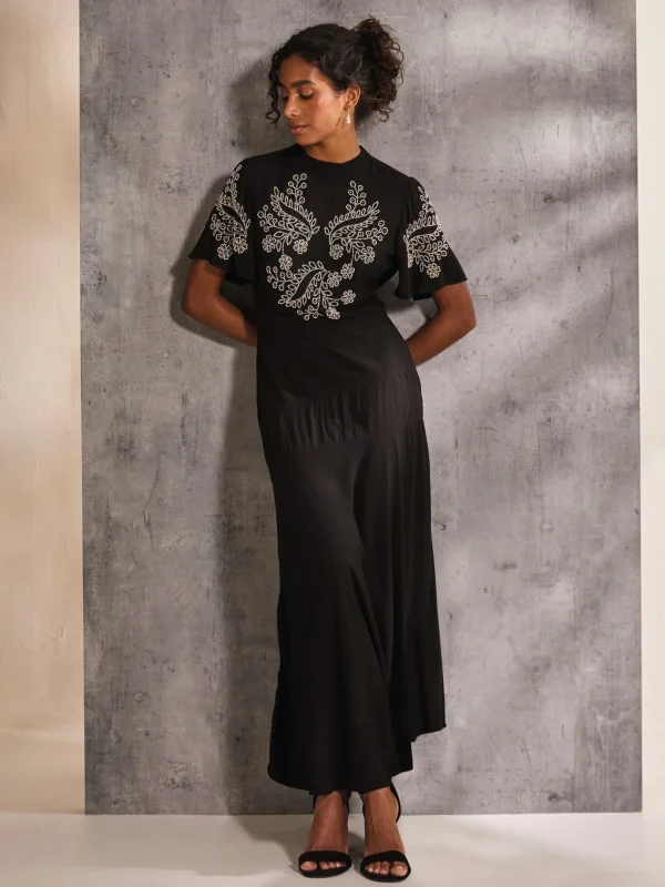 Margot Black Beaded Maxi Dress