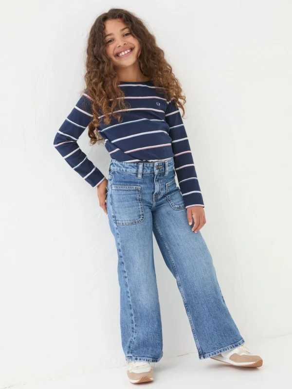 Mid Wash Wide Leg Denim Jeans