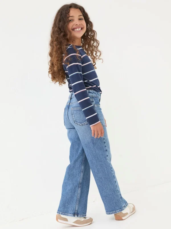 Mid Wash Wide Leg Denim Jeans