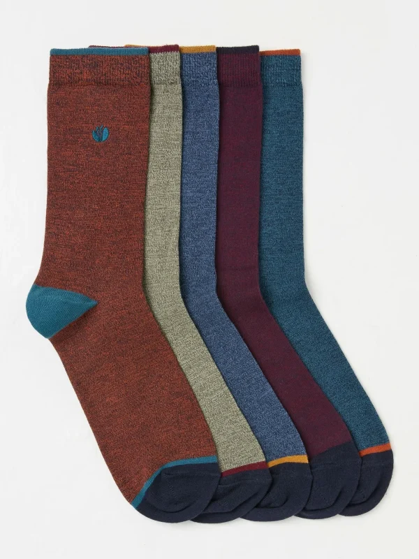 Muted Red/Blue 5 Pack Plain Socks