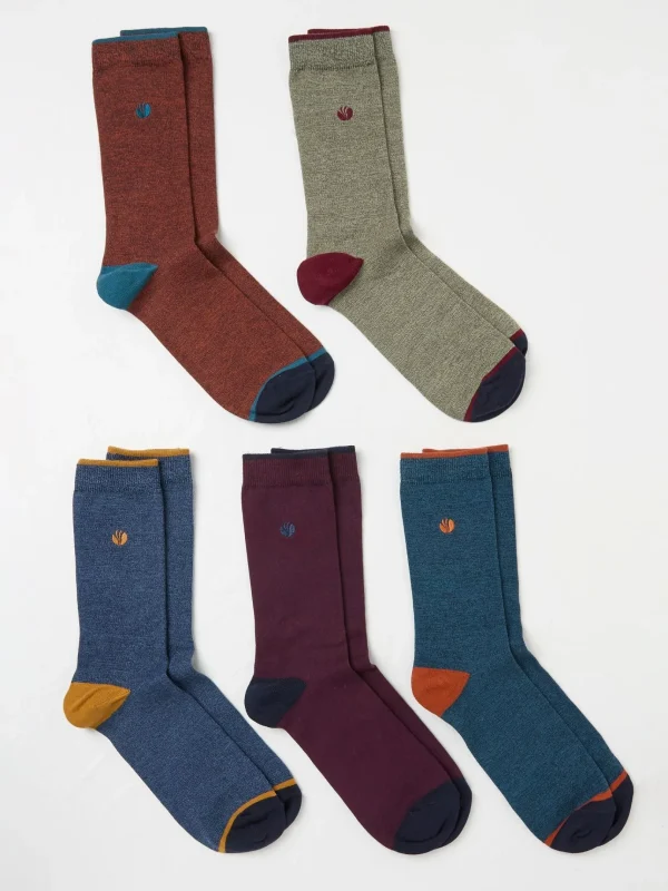 Muted Red/Blue 5 Pack Plain Socks