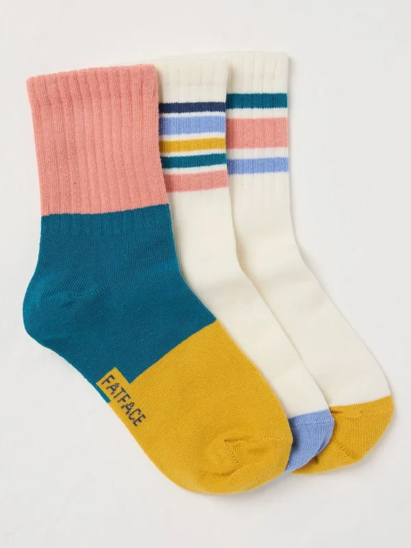 Natural/Pink Stripe Sport Socks 3 Pack