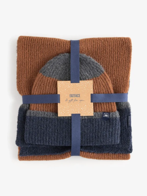 Navy Colourblock Hat And Scarf Gift Set