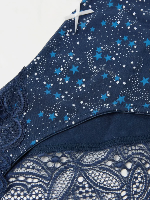 Navy Star Print Cheeky Knickers