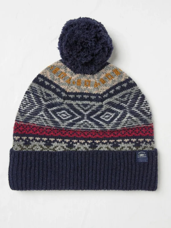 Navy Textured Fairisle Bobble Hat