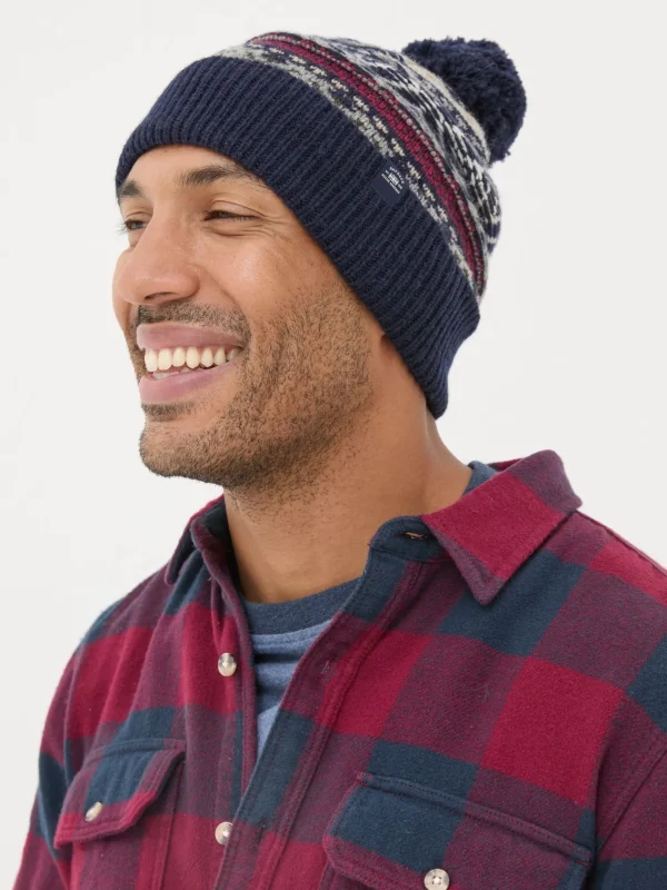 Navy Textured Fairisle Bobble Hat