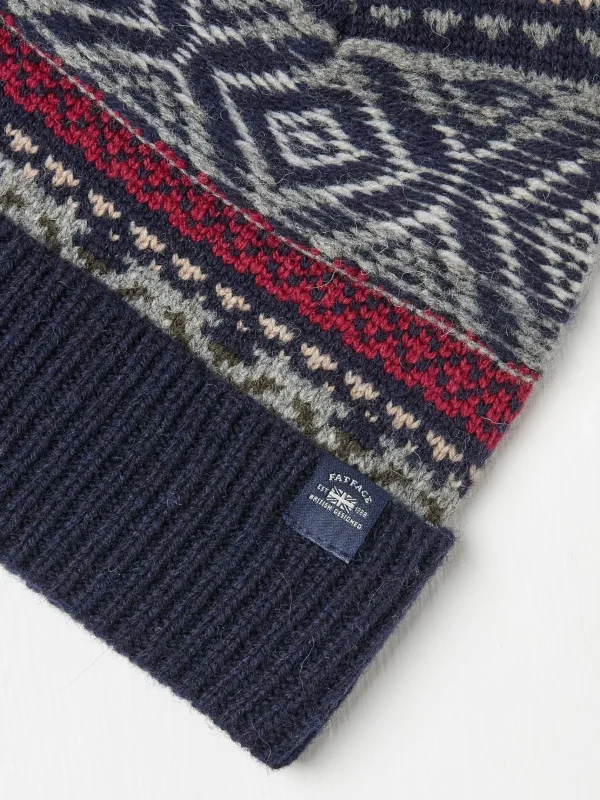 Navy Textured Fairisle Bobble Hat