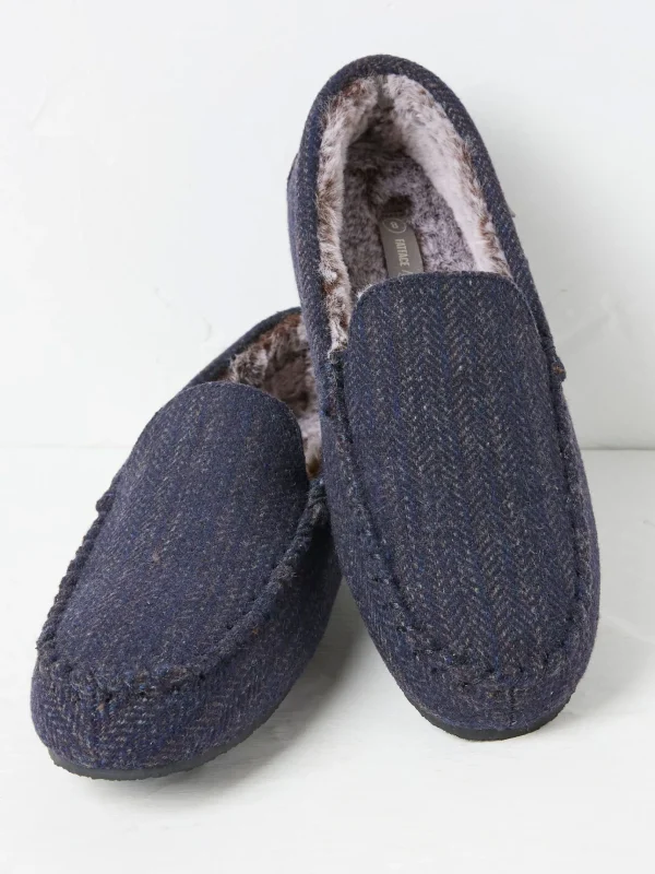 Noah Navy Blue Check Moccasins