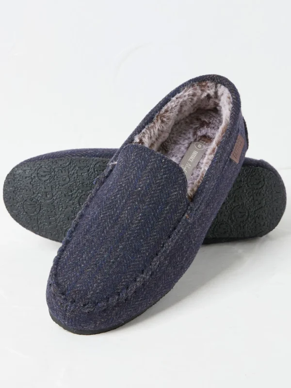 Noah Navy Blue Check Moccasins