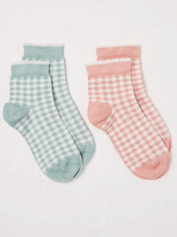 Pink Gingham Ankle Socks 2 Pack