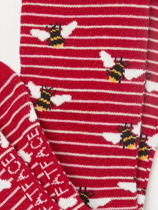 Red Womens Bee Stripe Socks 1 Pack