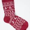 Red Womens Reindeer Fairisle Pattern Socks 1 Pack