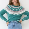 Reindeer Yoke Teal Blue Jumper