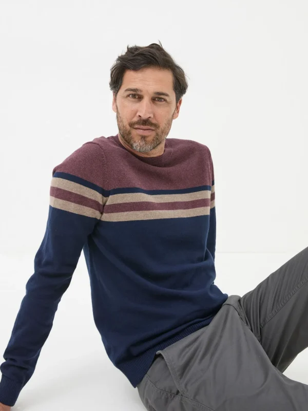 Rye Burgundy Red Cotton Cashmere Crew Neck Jumper