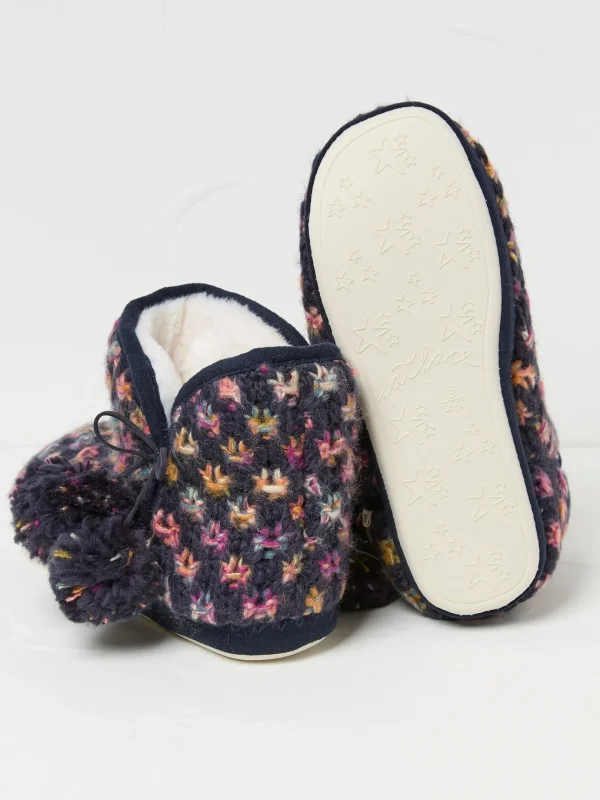 Sara Navy Knit Slippers Boots