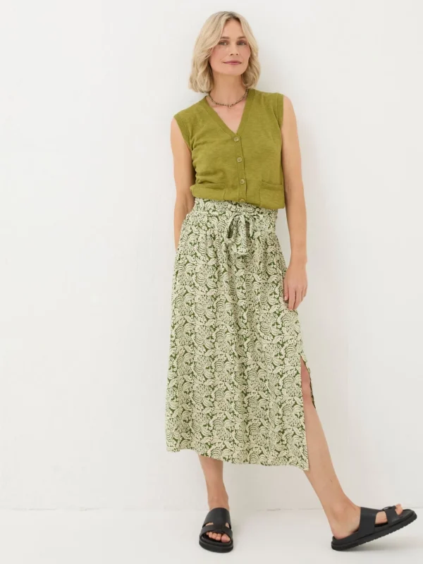 Sascha Green Damask Floral Midi Skirt