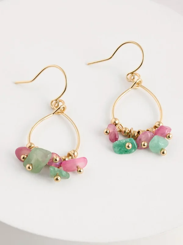 Semi Multi Precious Stone Drop Earrings