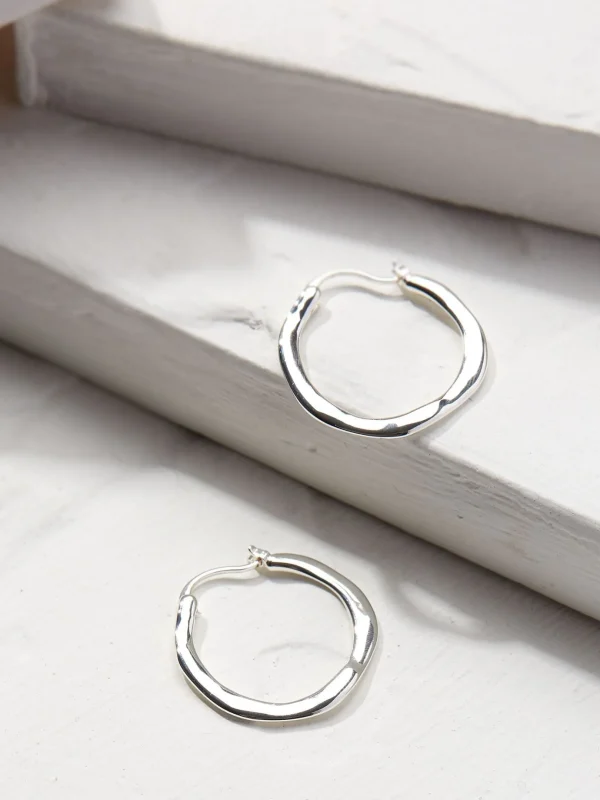 Silver Hammered Hoops