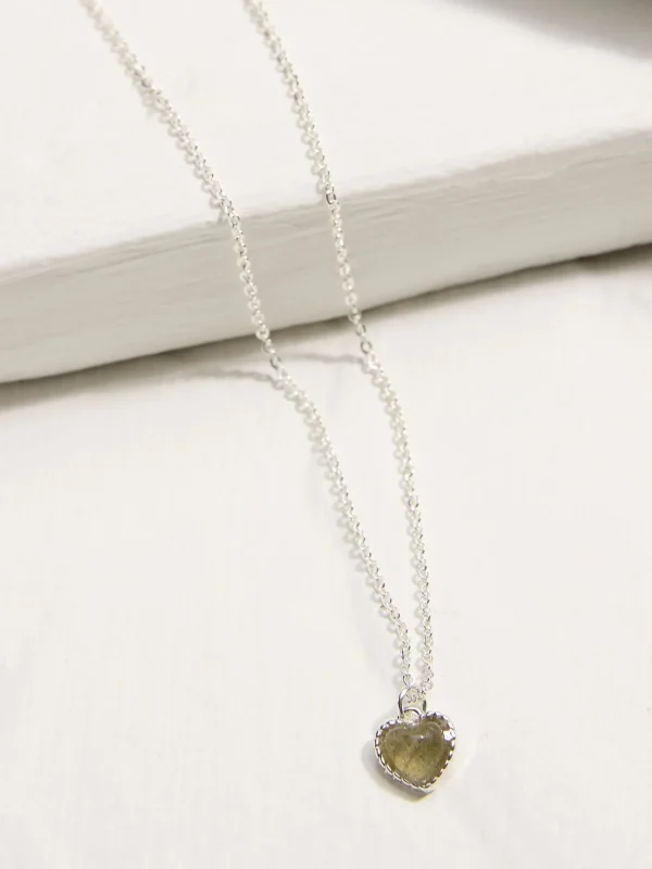 Silver Tone Heart Stone Necklace