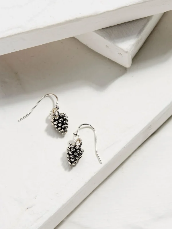 Silver Tone Pinecone Earrings