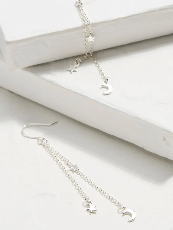 Silver Tone Star Chain Earrings