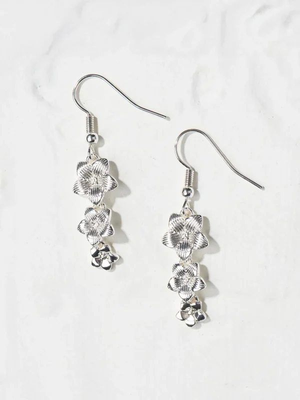 Silver Tone Trio Flower Earring