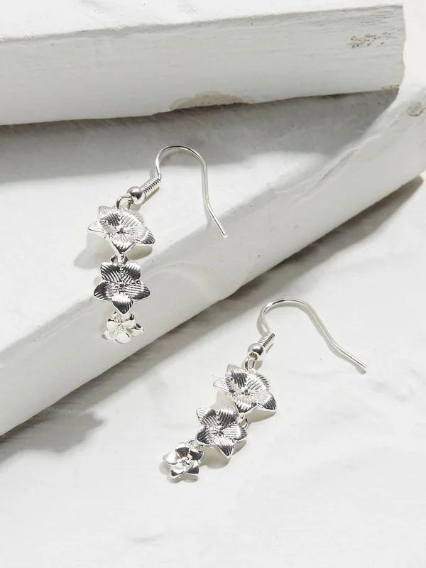 Silver Tone Trio Flower Earring