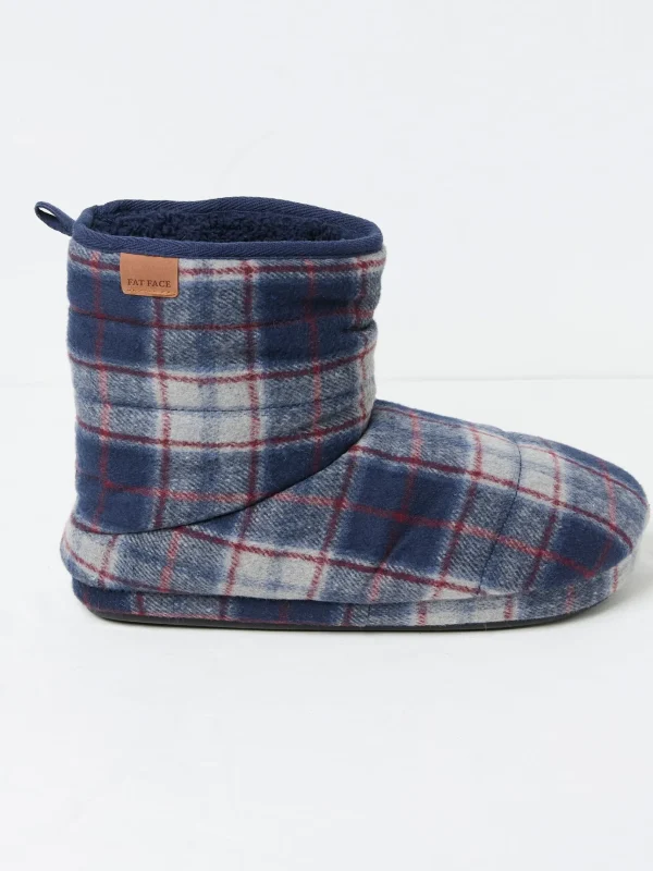 Sussex Navy Blue Check Boot Slippers