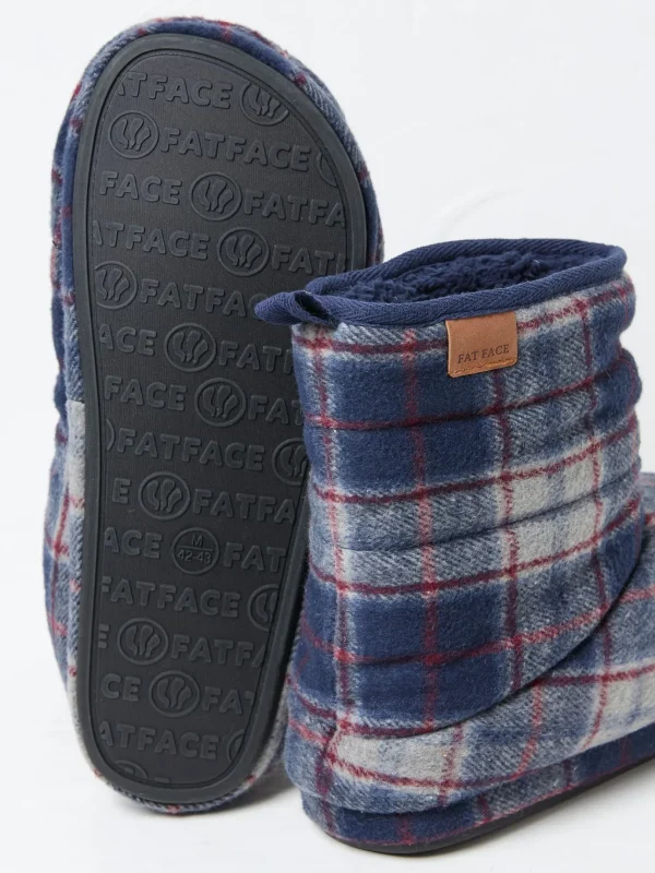 Sussex Navy Blue Check Boot Slippers